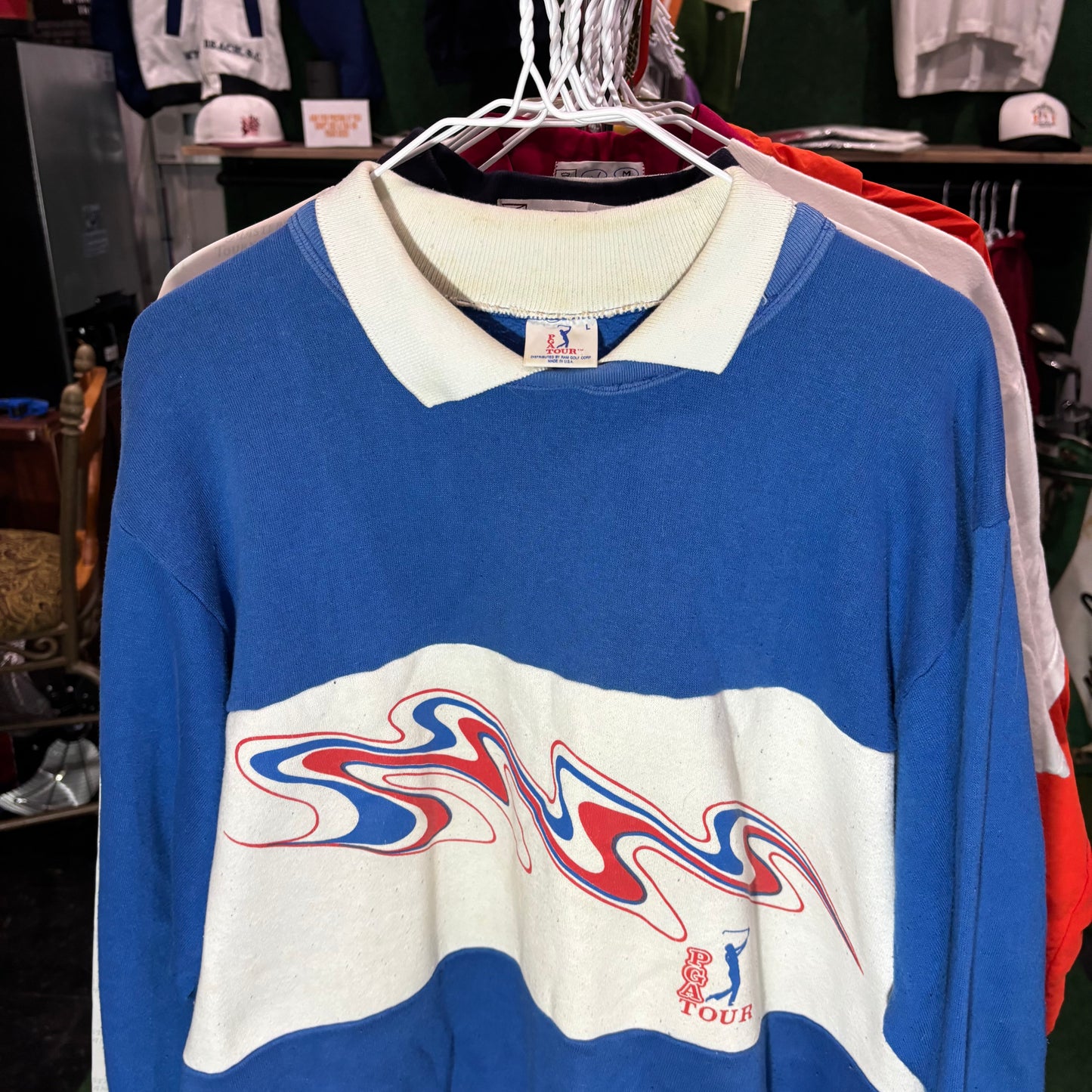 Vintage PGA TOUR colored sweater crewneck blue and red large golf