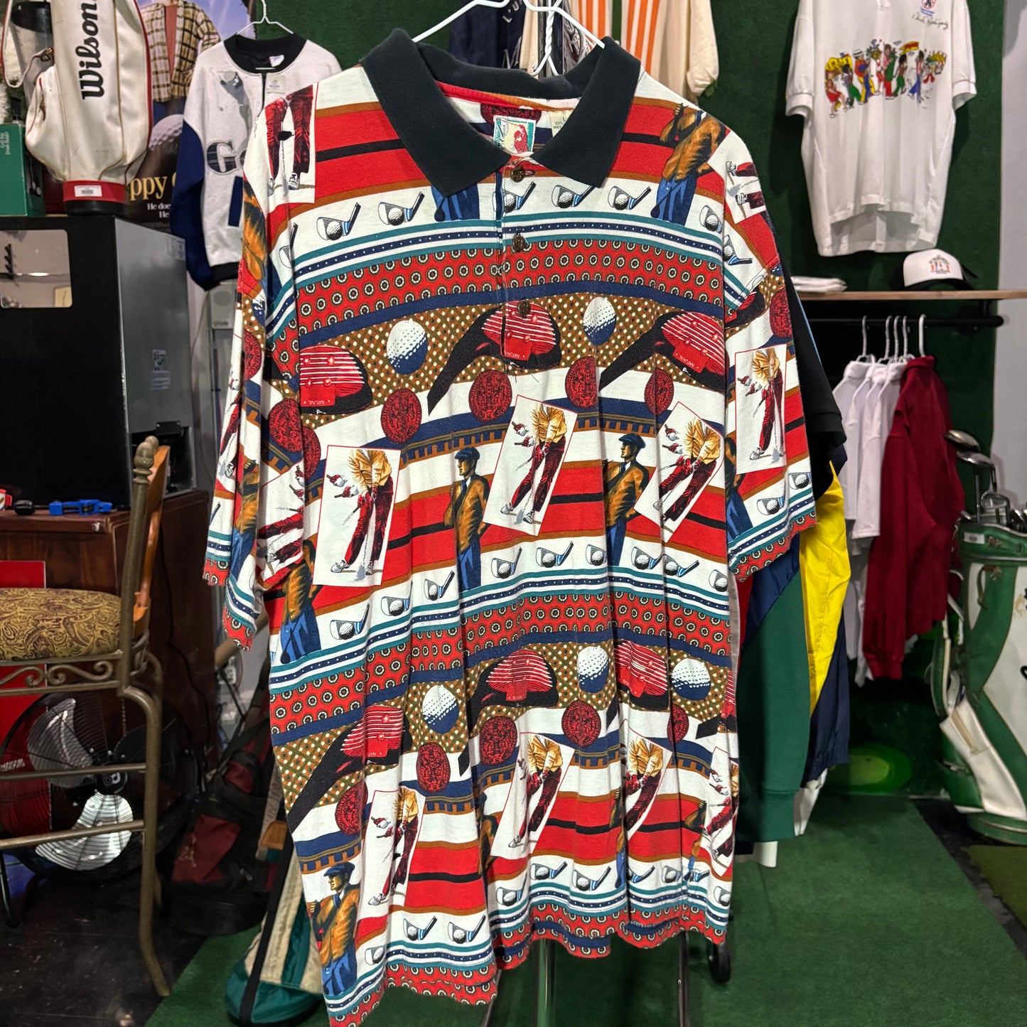 Vintage all over print golf polo
