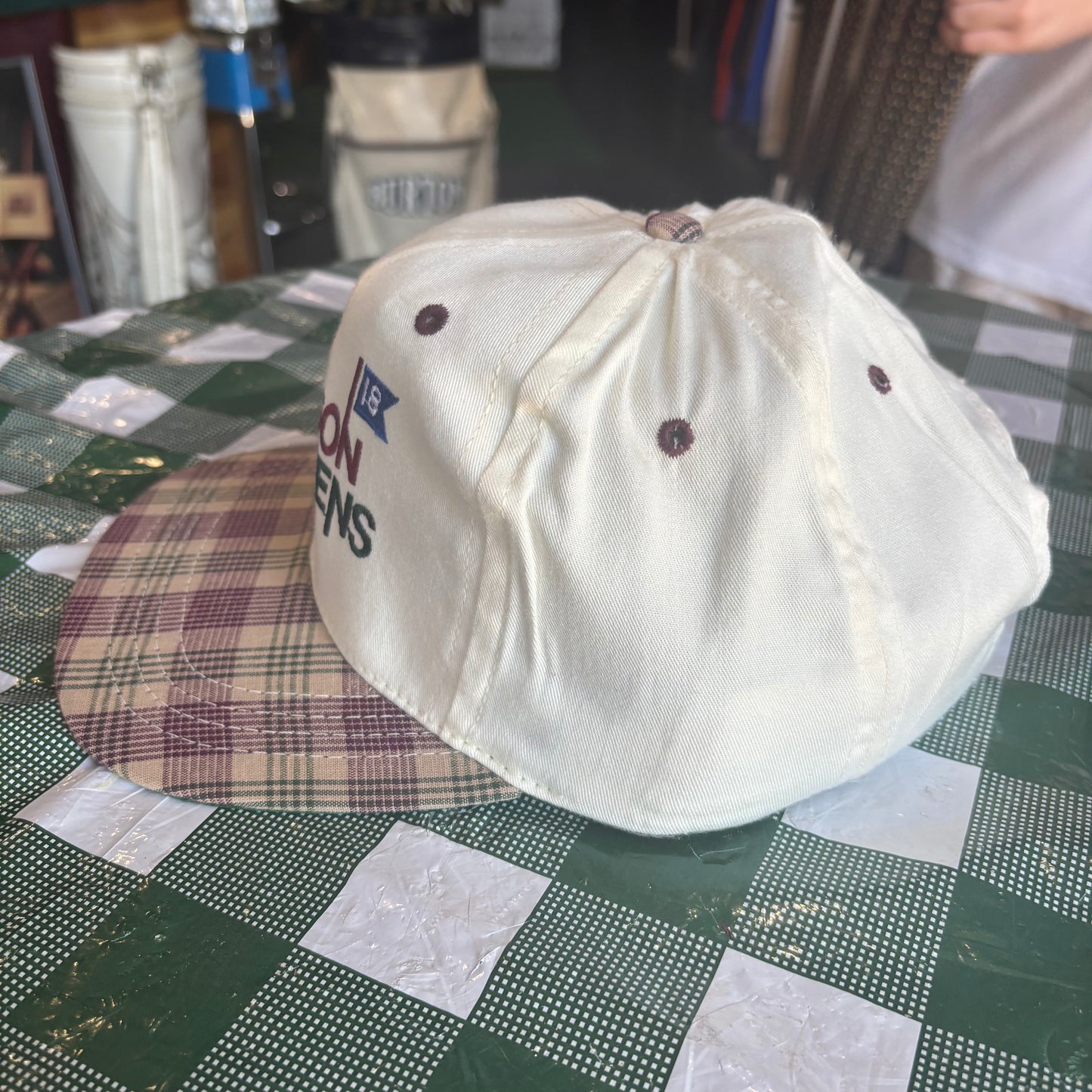 Matheson Green plaid bill Duckster leather strapback