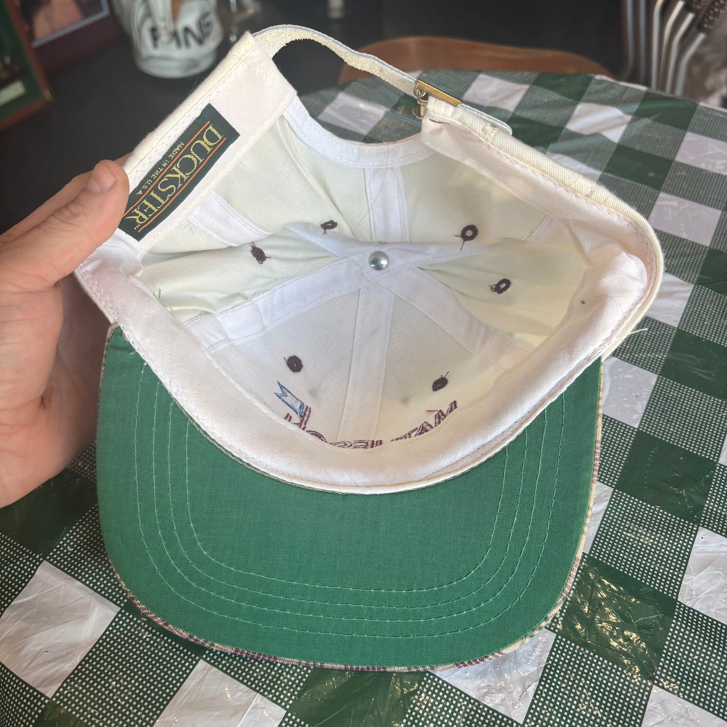 Matheson Green plaid bill Duckster leather strapback