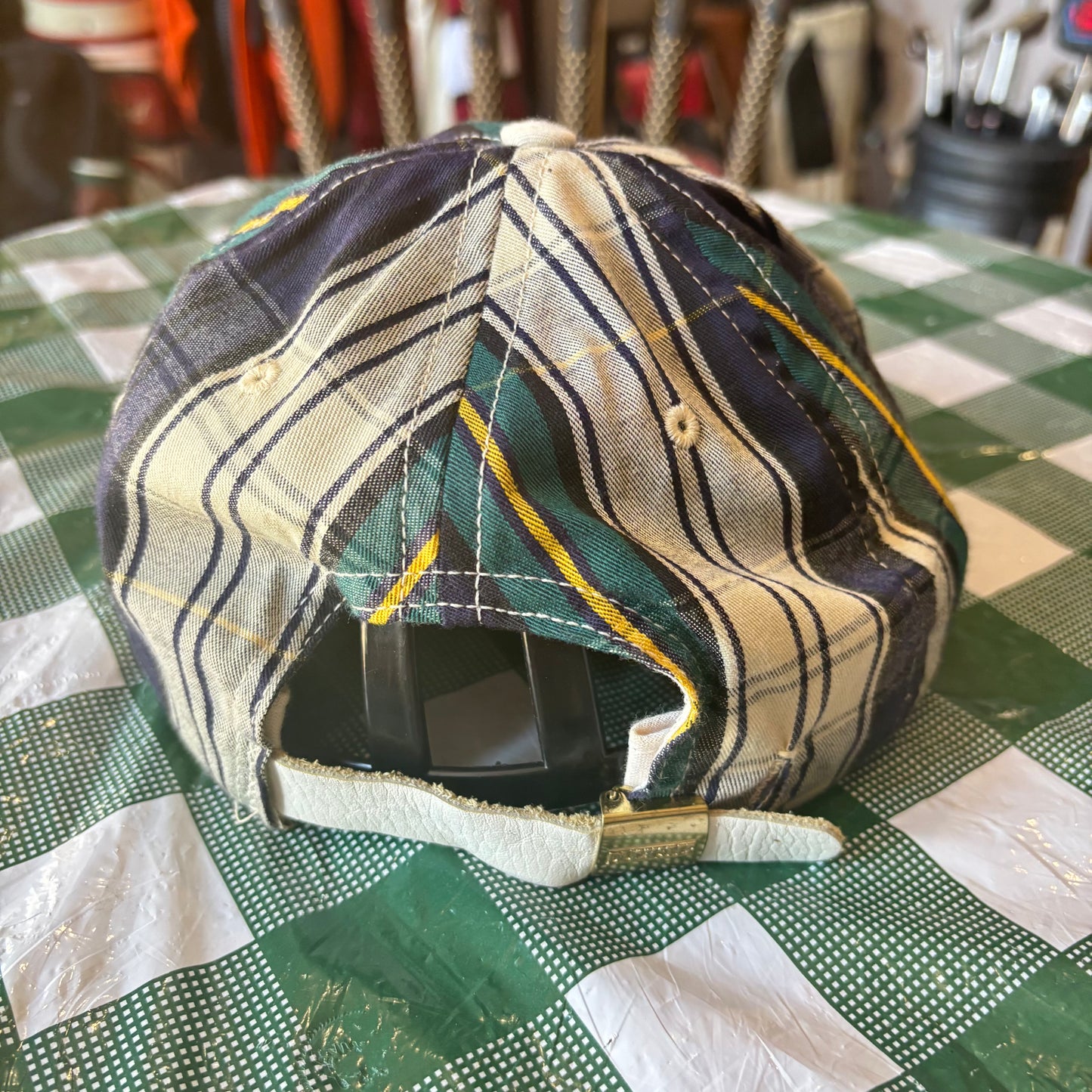 Vintage Plaid Caroline Lakes golf leather strap back