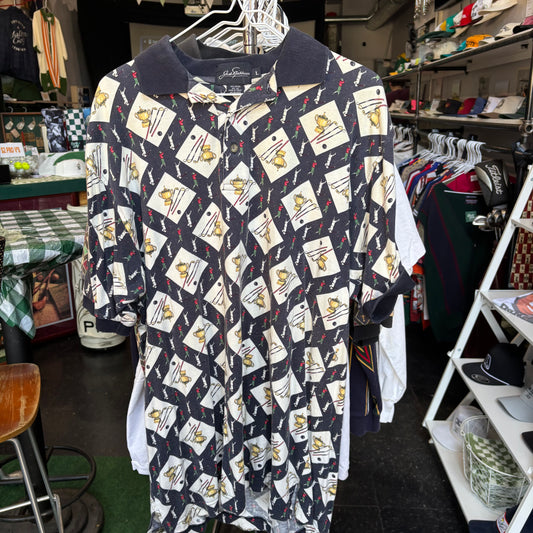 Vintage all over print golf polo large