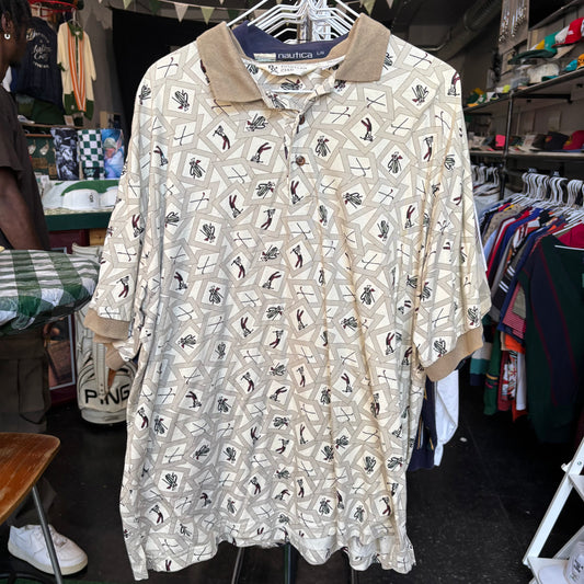 Vintage all over print golf polo large