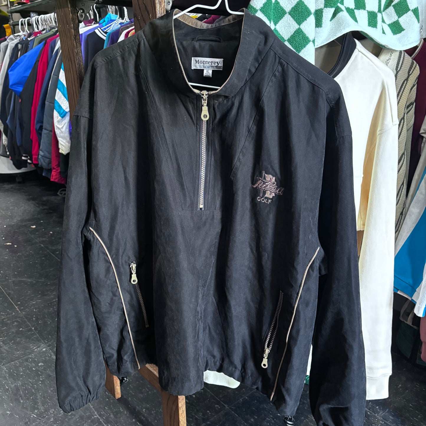 Vintage Tulsa Golf suede pullover zip up rain gear