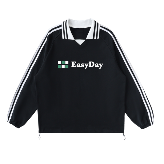 Contrast Striped Lapel Collar Sweatshirt