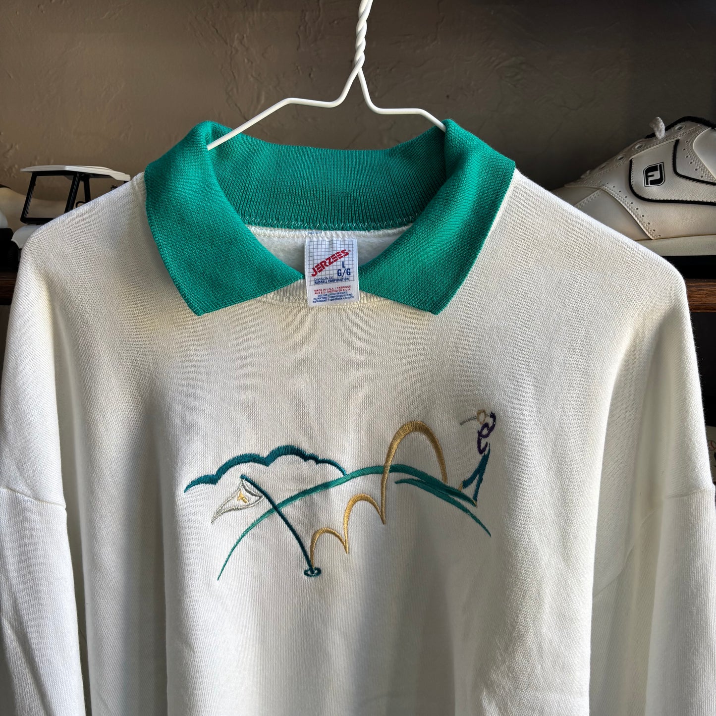Vintage golf collared sweatshirt green and white