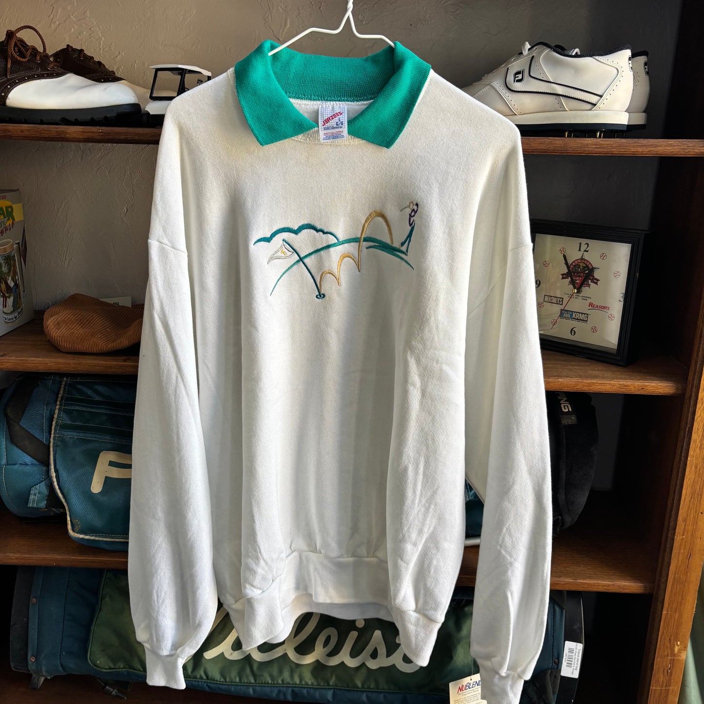 Vintage golf collared sweatshirt green and white