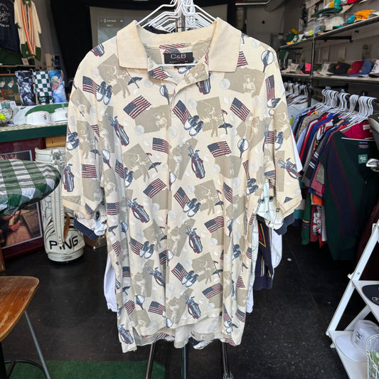 Vintage all over print golf polo large